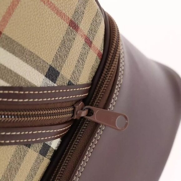 Burberrys Nova Check Boston Bag PVC Leather Beige Auth - Picture 5 of 16